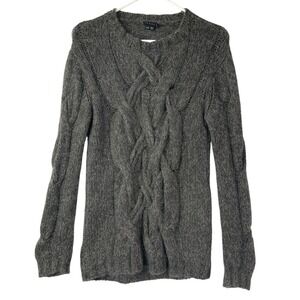 Theory Gray Cable Knit Wool Blend Sweater Small Pullover Crew Neck Long Sleeve
